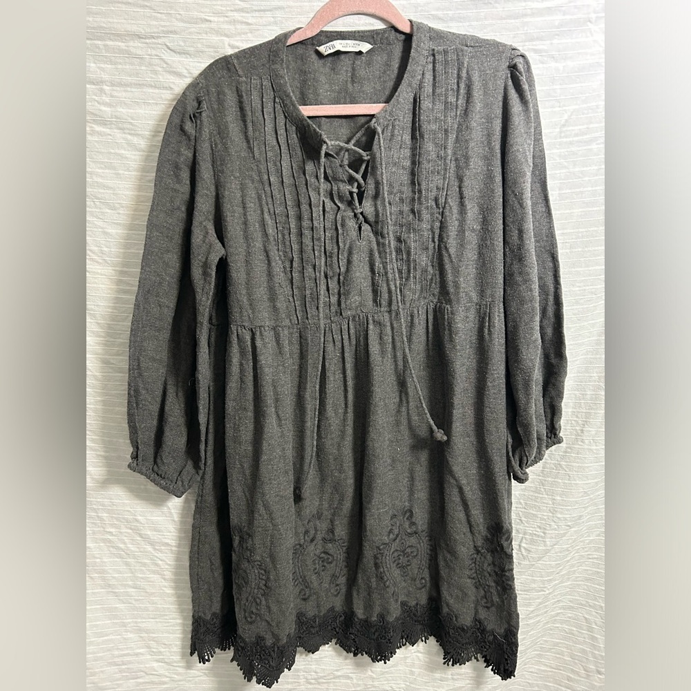 ZARA  Embroidered Enthracite Grey Dress Above The Knee Mini  SIZE L. B40